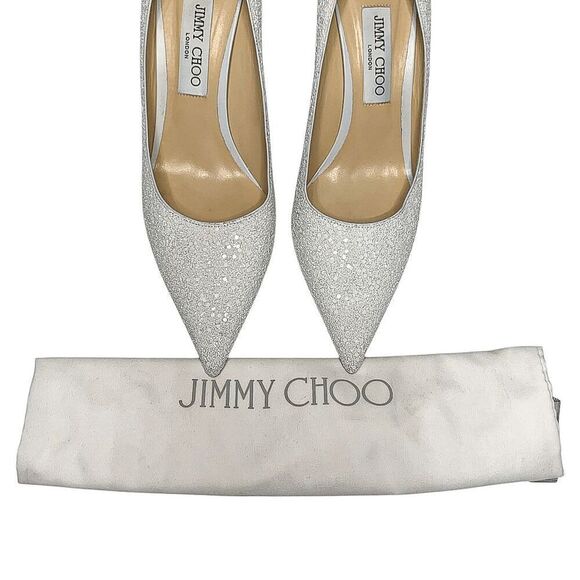Jimmy Choo Love 85 White Coarse Glitter Heels EU 40.5 Slip On Wedding Pumps - Picture 4 of 13